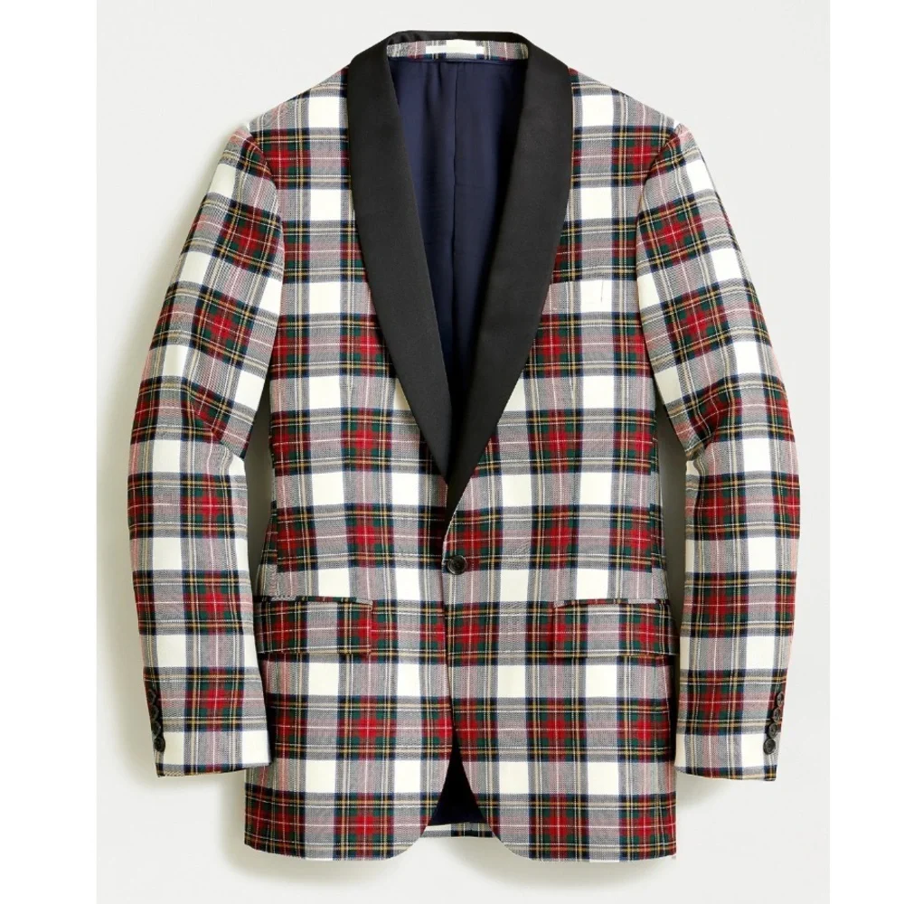 J Crew Ludlow shawl-collar dinner jacket snowy Stewart tartan English wool 38R